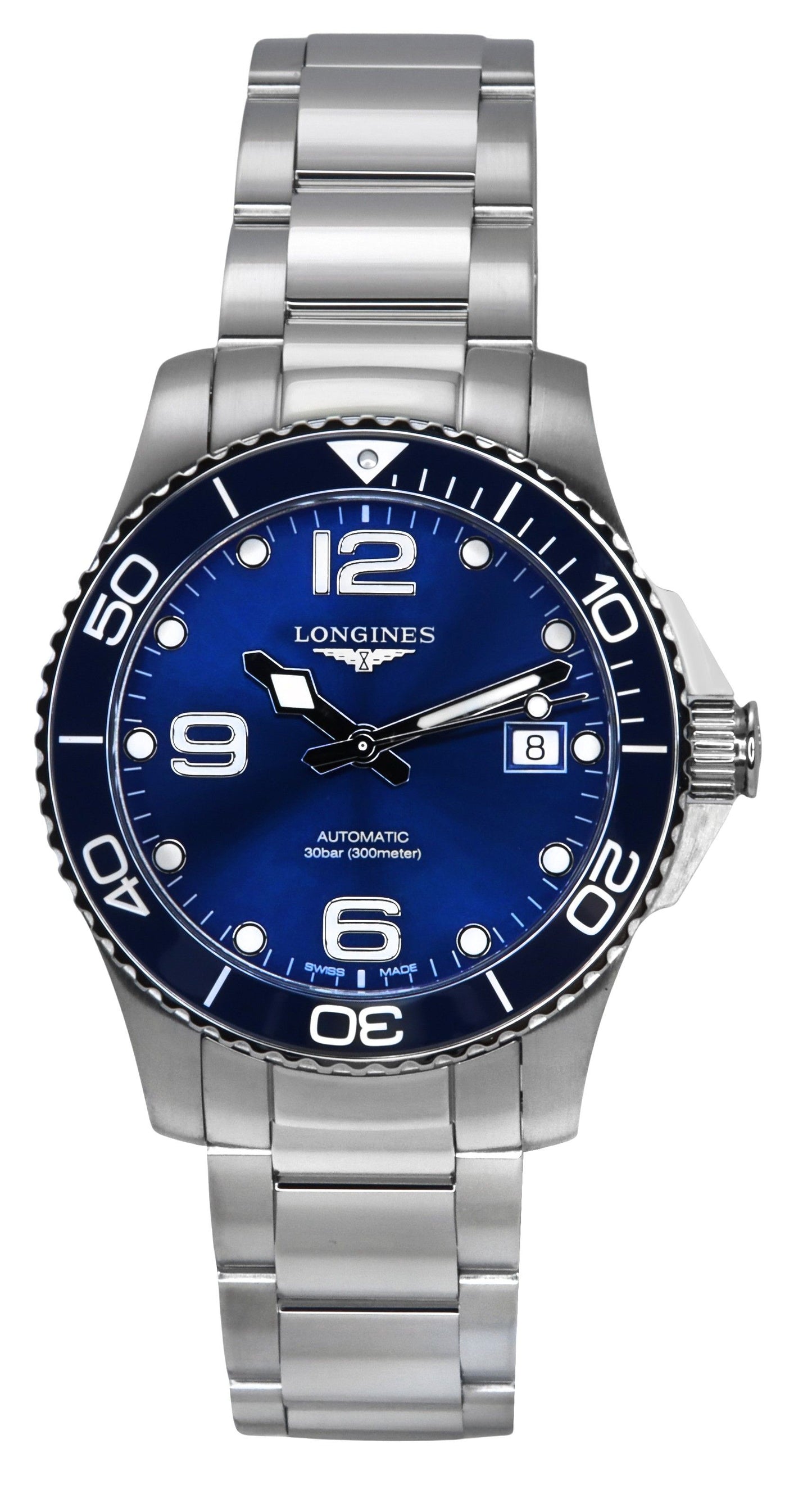 Longines HydroConquest Stainless Steel Sunray Blue Dial Automatic Diver's L3.780.4.96.6 300M Men's Watch