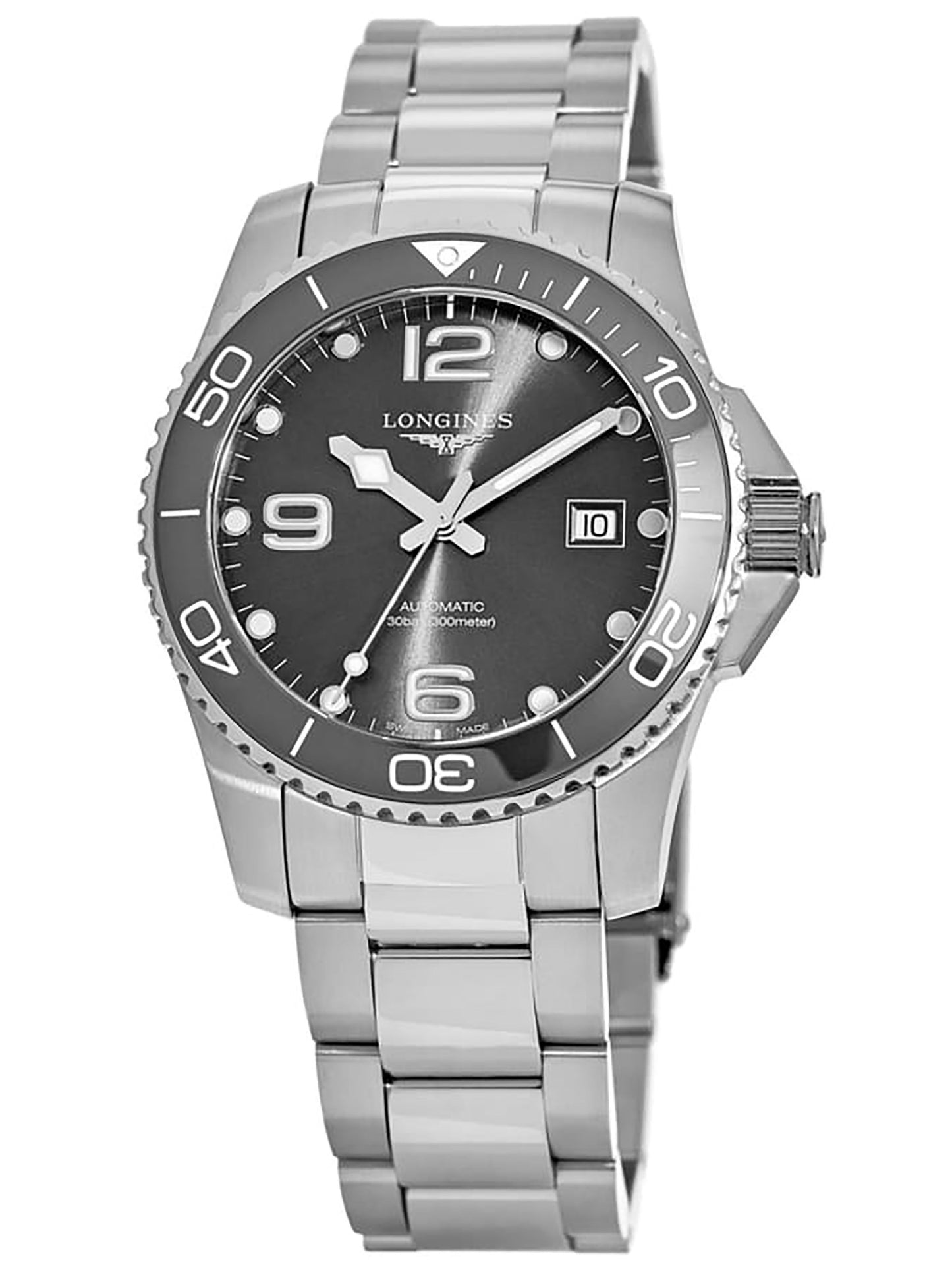 Longines HydroConquest Stainless Steel Grey Dial Automatic Diver's L3.781.4.76.6 300M Men's Watch