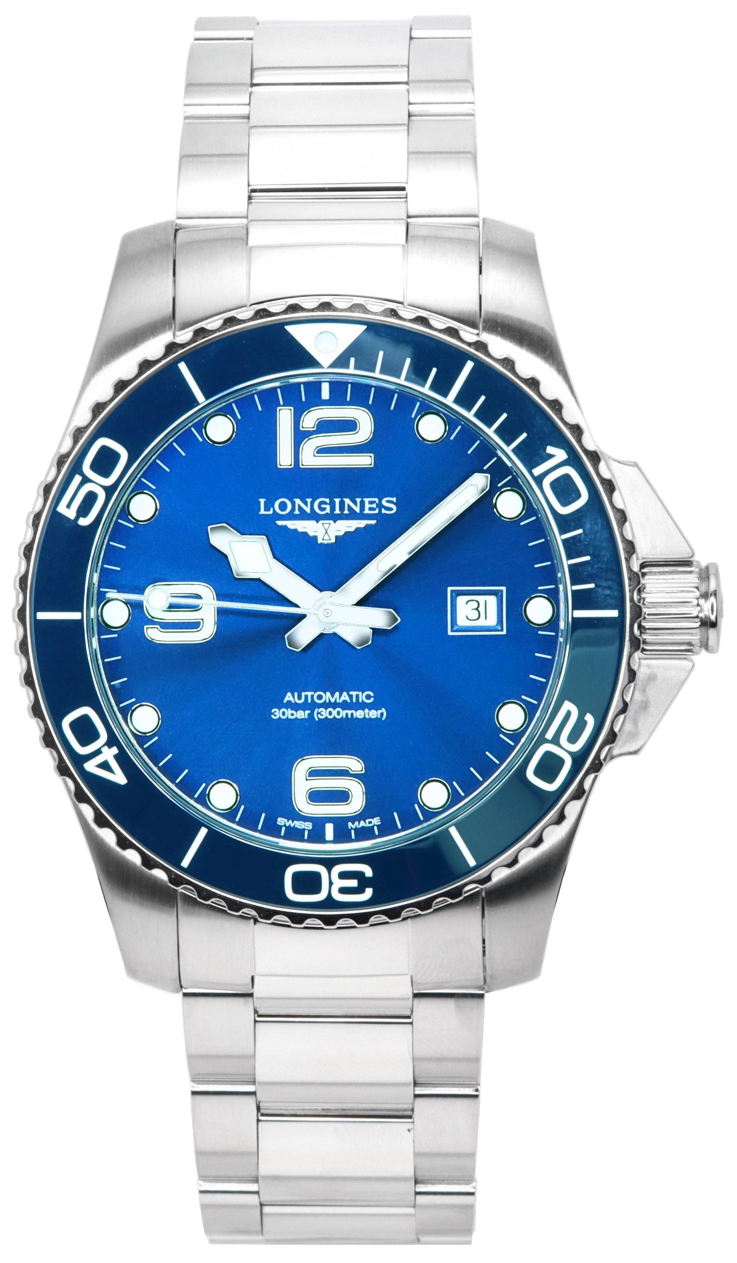 Longines HydroConquest Sunray Blue With Super-LumiNova Dial Automatic Diver's L3.782.4.96.6 300M Men's Watch