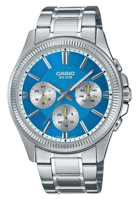 Casio Enticer Analog Stainless Steel Ice Blue Dial Quartz MTP-1375D-2A2 Men's Watch