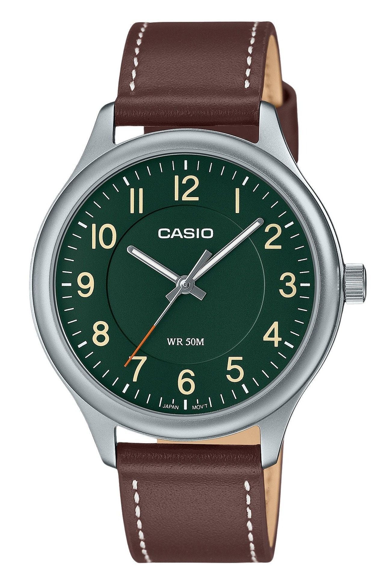 Casio Standard Analog Leather Strap Green Dial Quartz MTP-B160L-3B Men's Watch