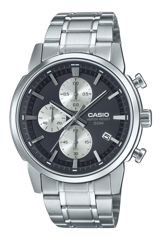 Casio Standard Analog Chronograph Stainless Steel Black Dial Quartz MTP-E510D-1A2V Men's Watch