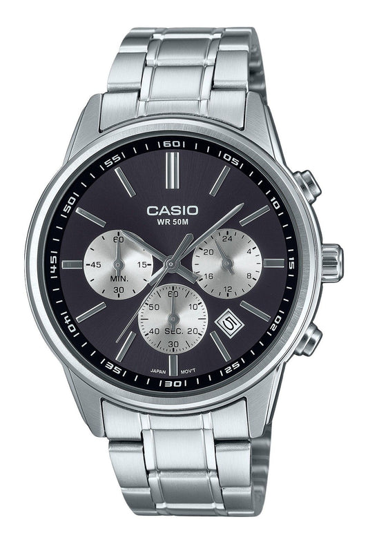 Casio Standard Analog Chronograph Stainless Steel Grey Dial Quartz MTP-E515D-1AV Men's Watch