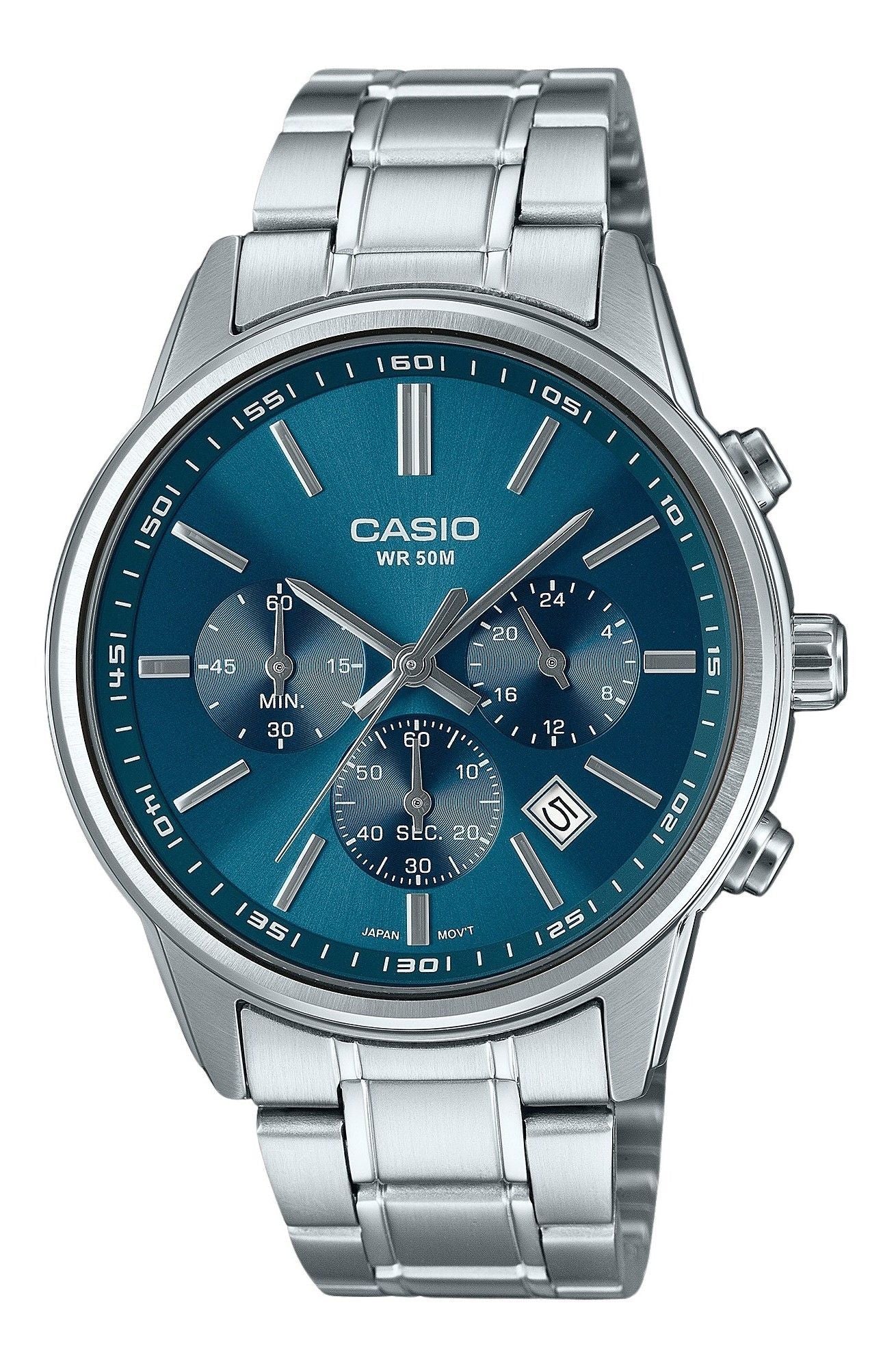 Casio Standard Analog Chronograph Stainless Steel Blue Dial Quartz MTP-E515D-2A1V Men's Watch