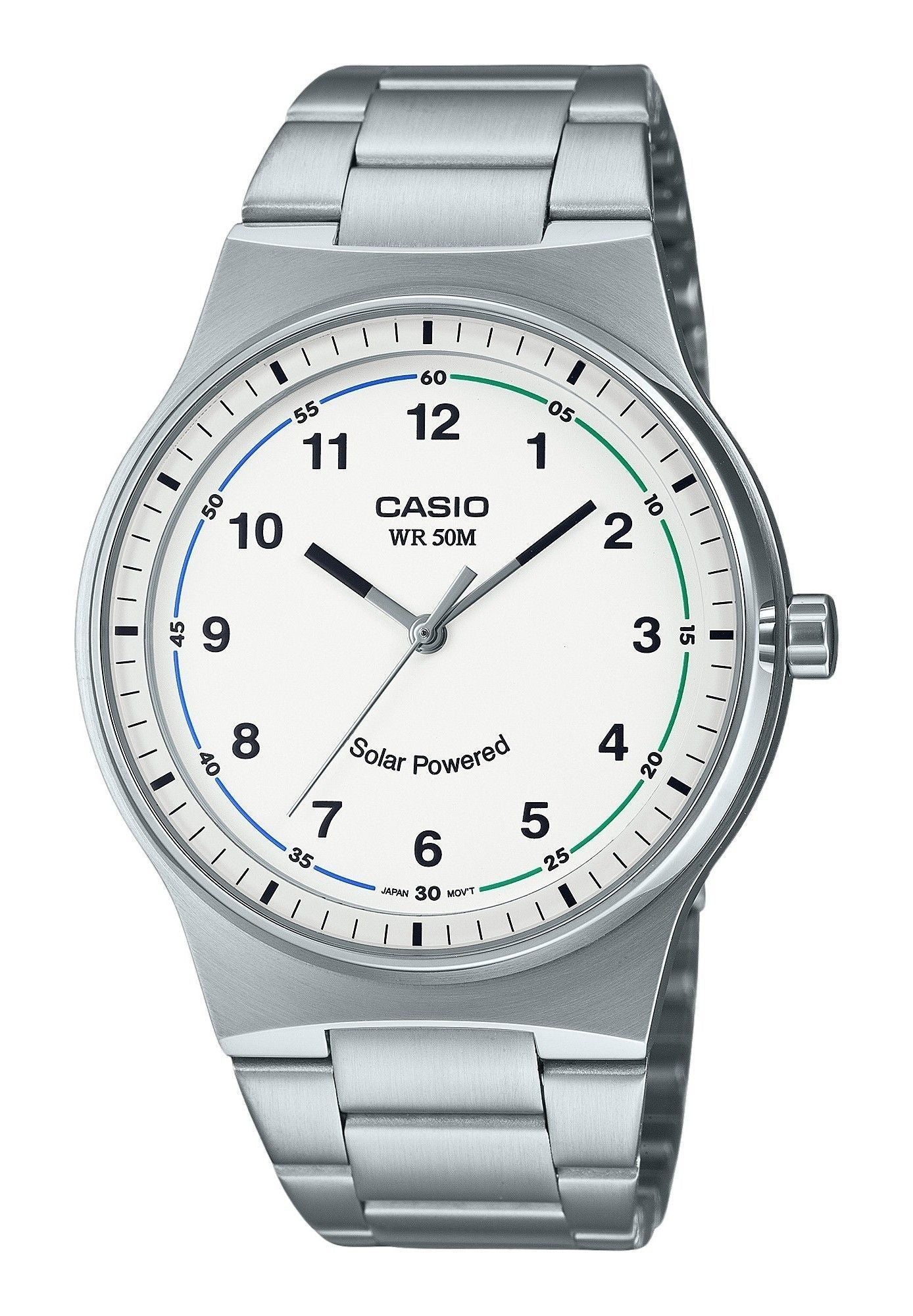 Casio Standard Analog Stainless Steel White Dial Solar MTP-RS105D-7BV Men's Watch