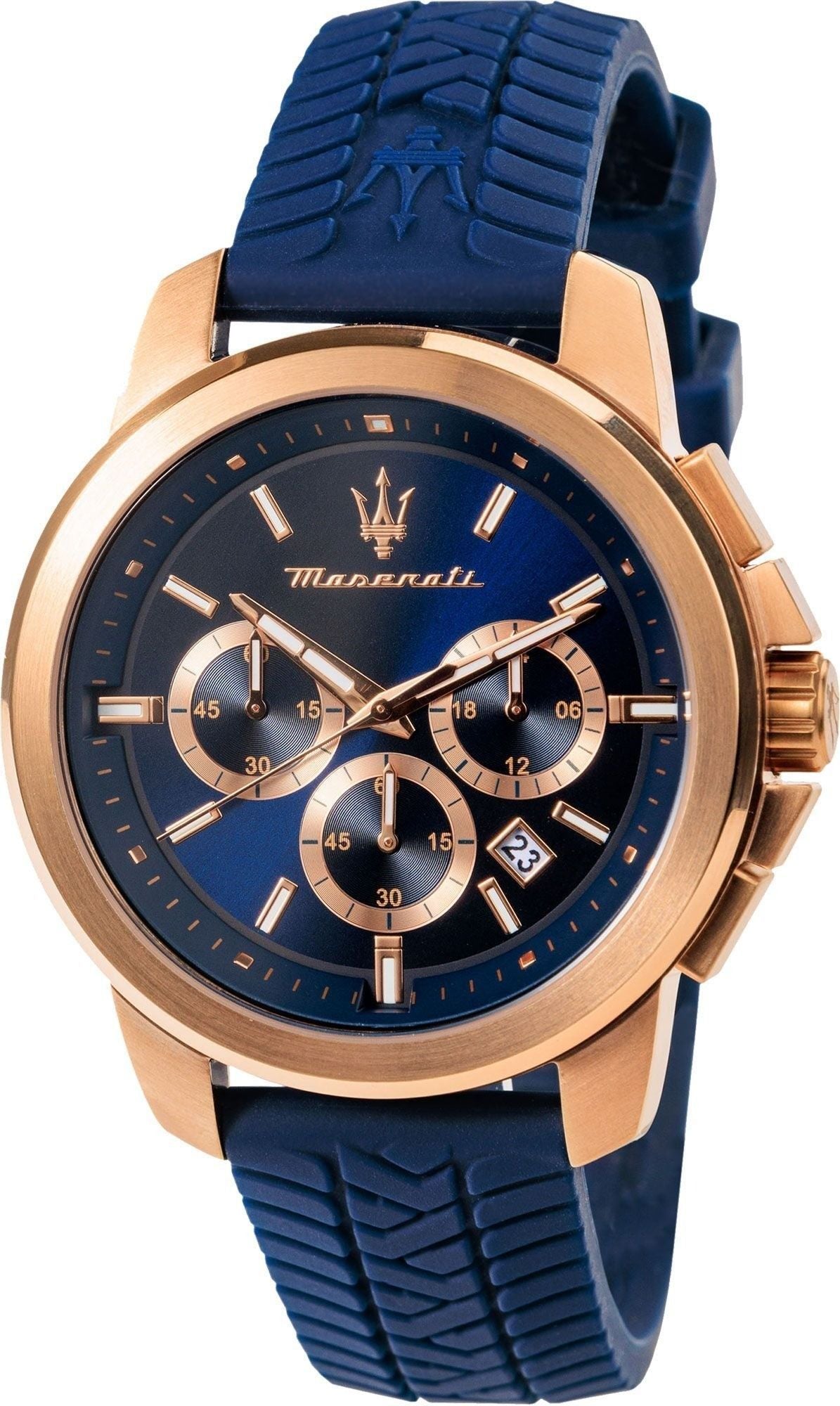 Maserati Successo Lifestyle Chronograph Rubber Strap Blue Dial Quartz R8871621034 Men's Watch