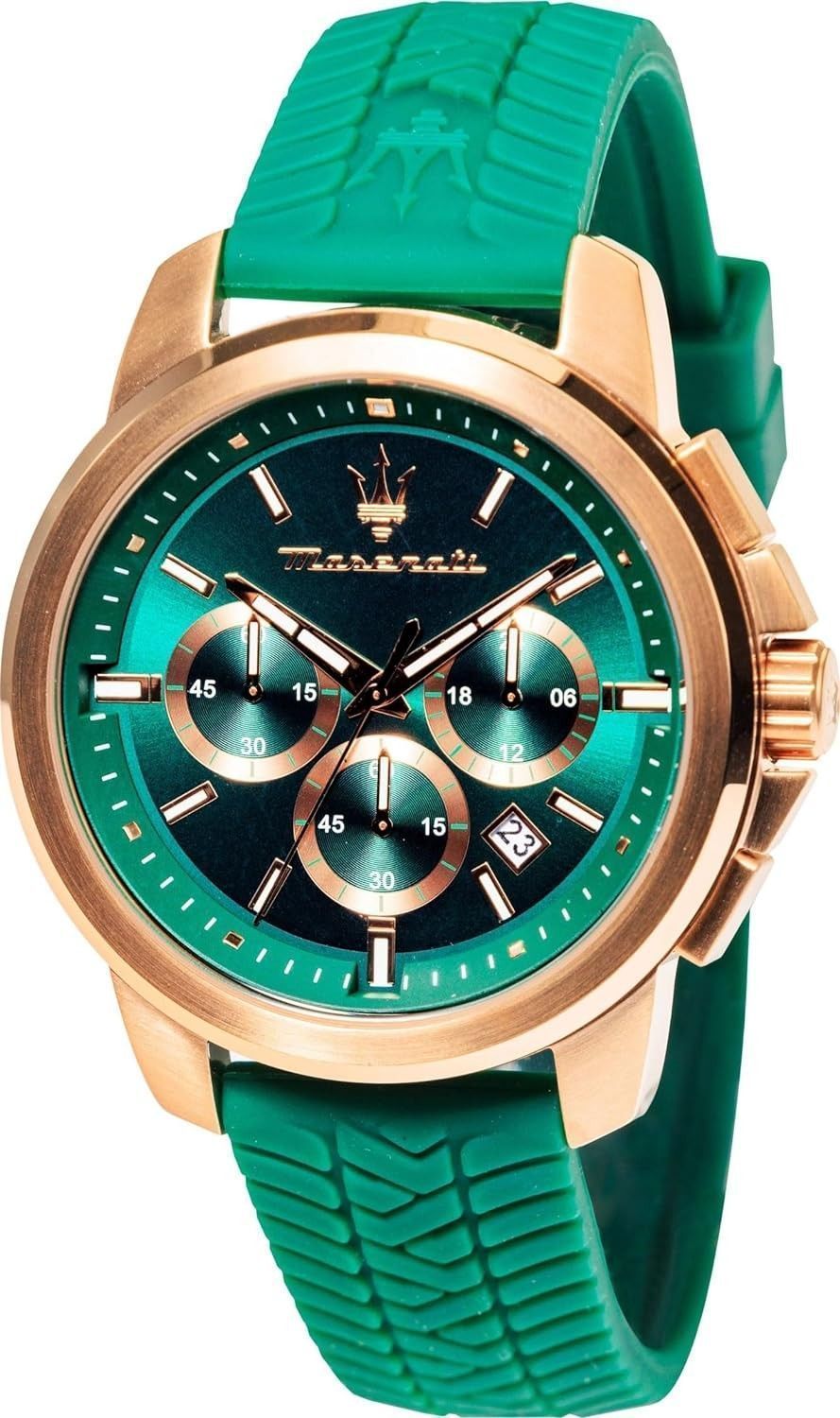 Maserati Successo Lifestyle Chronograph Rubber Strap Green Dial Quartz R8871621038 Men's Watch