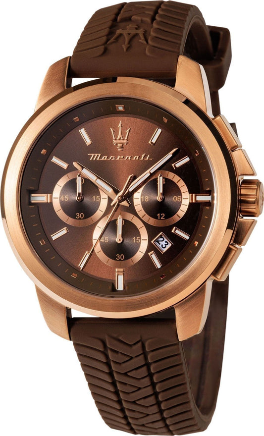 Maserati Successo Lifestyle Chronograph Rubber Strap Brown Dial Quartz R8871621039 Men's Watch