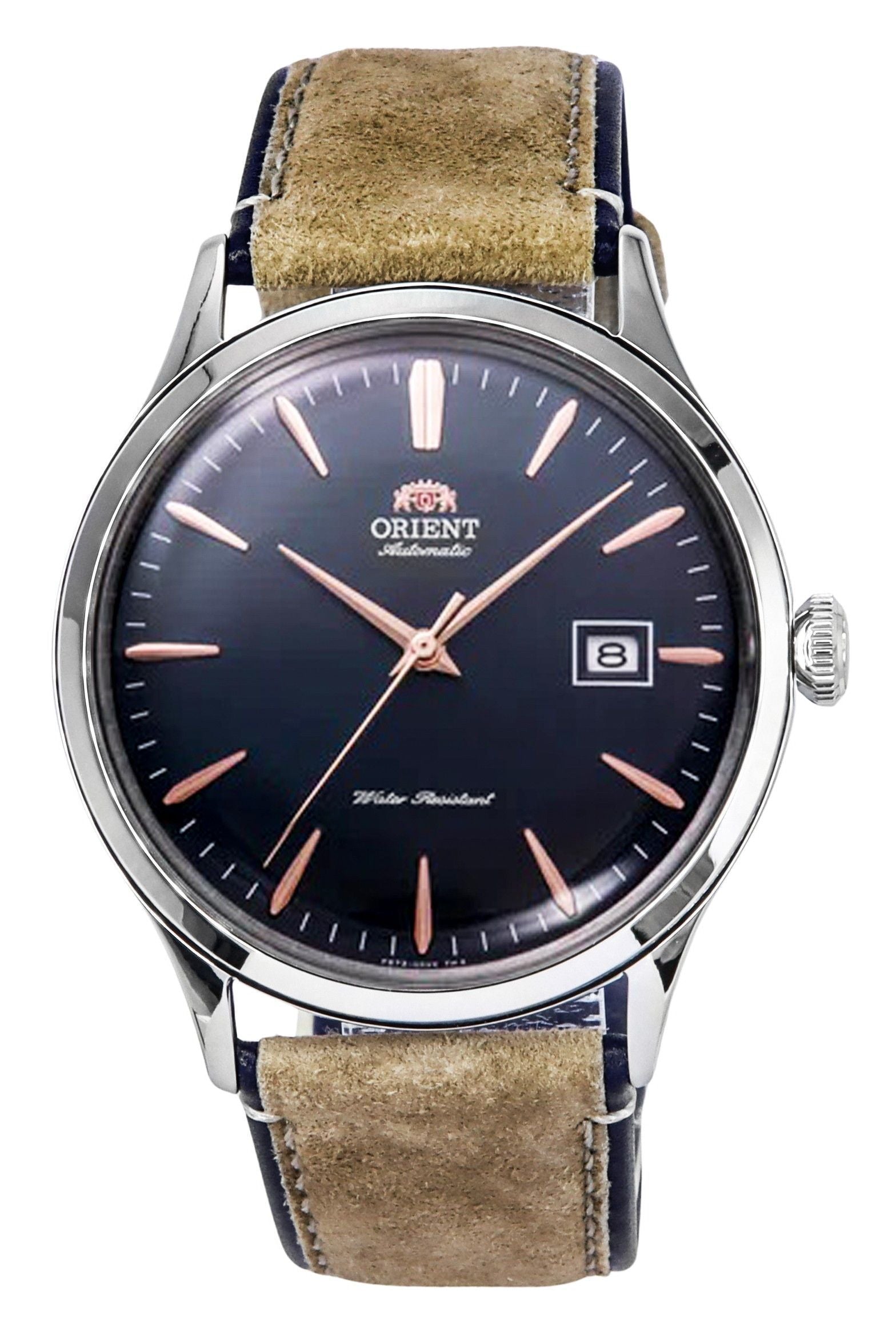 Orient Bambino Version 4 Classic Suede Leather Strap Navy Blue Dial Automatic RA-AC0P02L10B Men's Watch