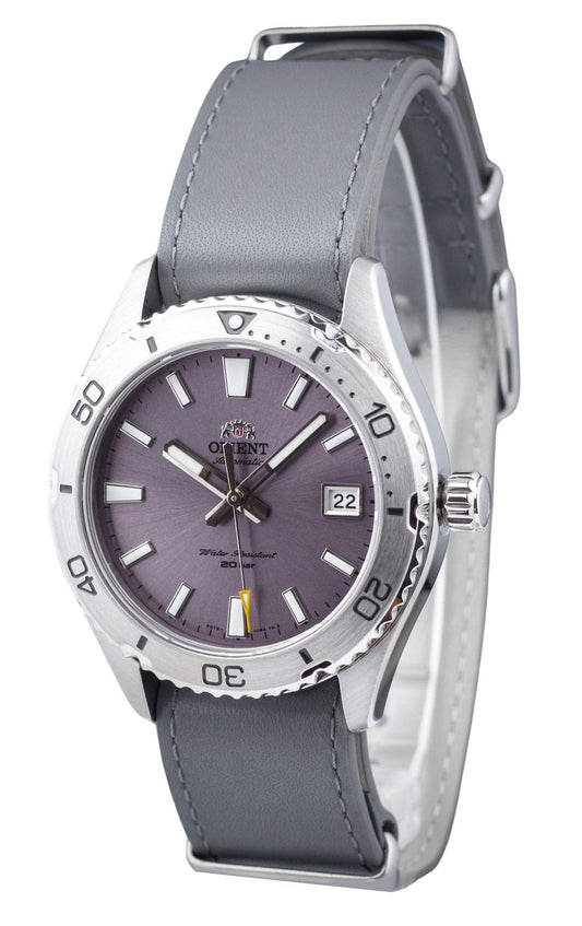 Orient Sports Leather Strap Lilac Dial Automatic Diver's RA-AC0Q07V10B 200M Men's Watch