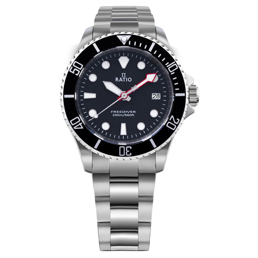 Ratio FreeDiver Sapphire Stainless Steel Black Dial Quartz RTF031 200M Men's Watch