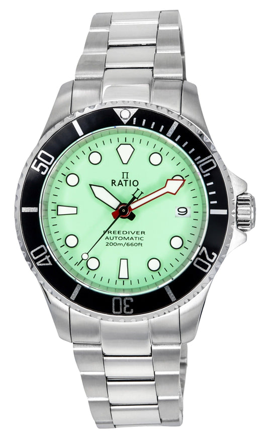 Ratio FreeDiver Sapphire Stainless Steel Green Dial Automatic RTF049 200M Men's Watch