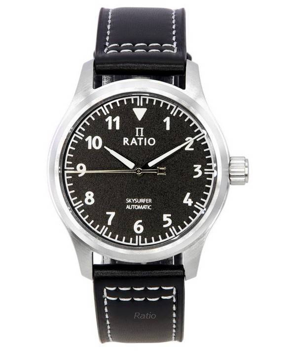 Ratio Skysurfer Pilot Black Textured Dial Leather Automatic RTS303 200M Men's Watch