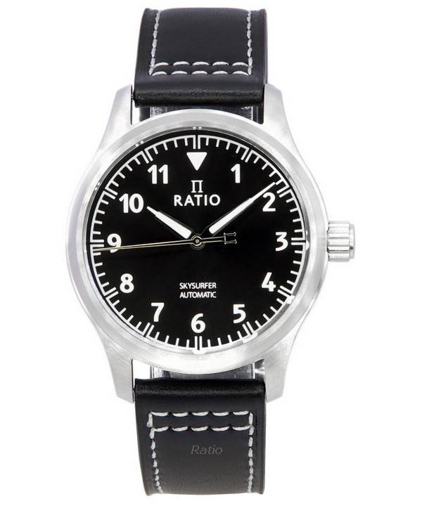 Ratio Skysurfer Pilot Black Sunray Dial Leather Automatic RTS305 200M Men's Watch