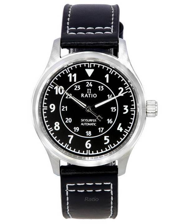 Ratio Skysurfer Pilot Black Sunray Dial Leather Automatic RTS314 200M Men's Watch