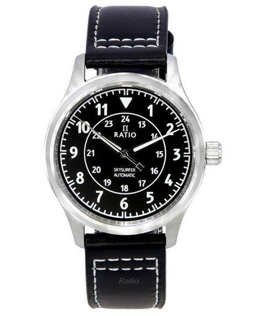 Ratio Skysurfer Pilot Black Sunray Dial Leather Automatic RTS314 200M Men's Watch