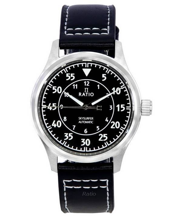 Ratio Skysurfer Pilot Black Sunray Dial Leather Automatic RTS321 200M Men's Watch