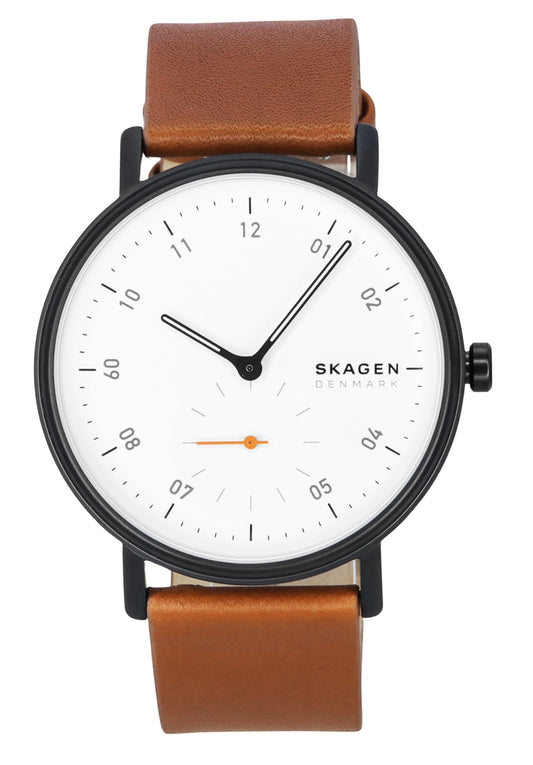 Skagen Kuppel Brown Leather Strap White Dial Quartz SKW6889 Men's Watch