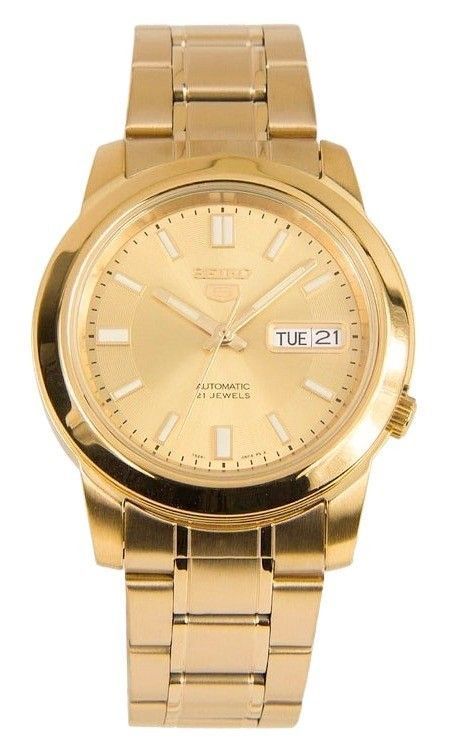 Seiko 5 Gold Tone Stainless Steel Gold Dial 21 Jewels Automatic SNKK20K1 Men's Watch