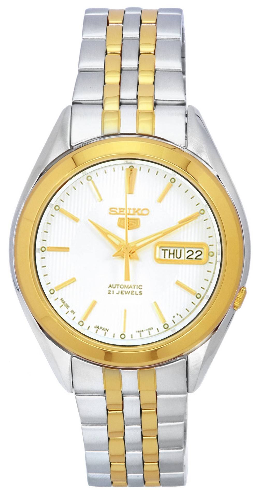 Seiko 5 Two Tone Stainless Steel White Dial Automatic SNKL24 SNKL24J1 SNKL24J Men's Watch