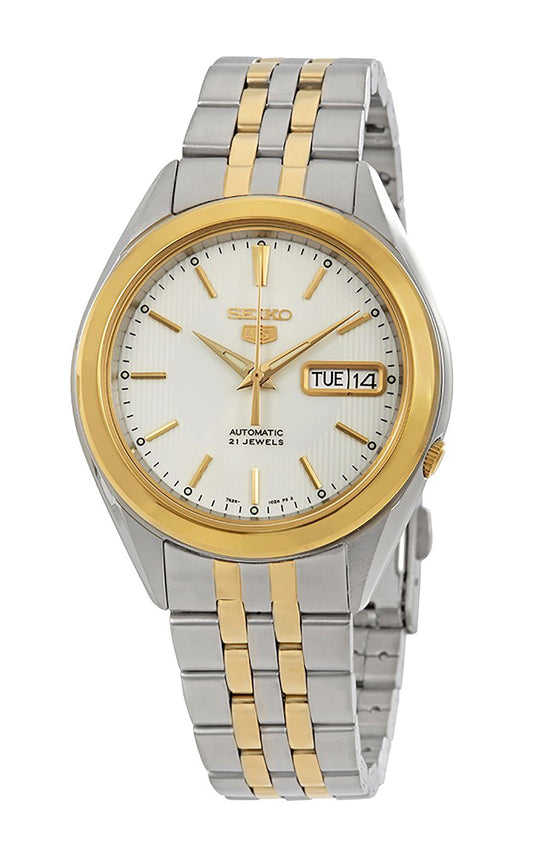 Seiko 5 Two Tone Stainless Steel White Dial 21 Jewels Automatic SNKL24K1 Men's Watch