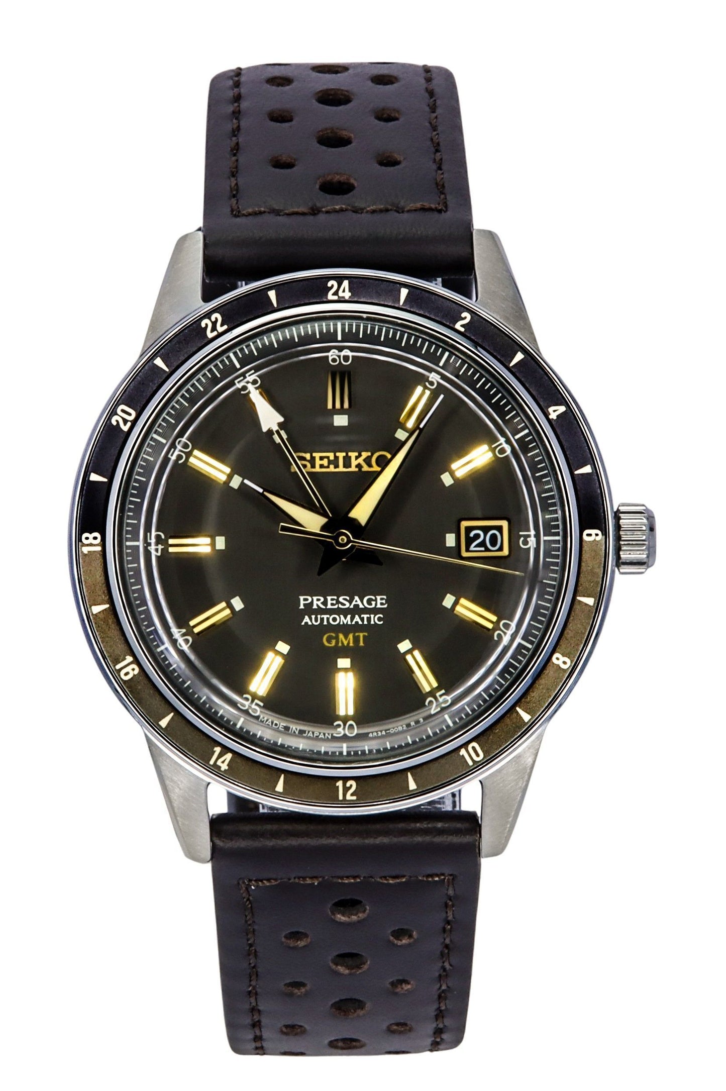 Seiko Presage Style60's GMT Calf Leather Strap Black Dial Automatic SSK013J1 Men's Watch