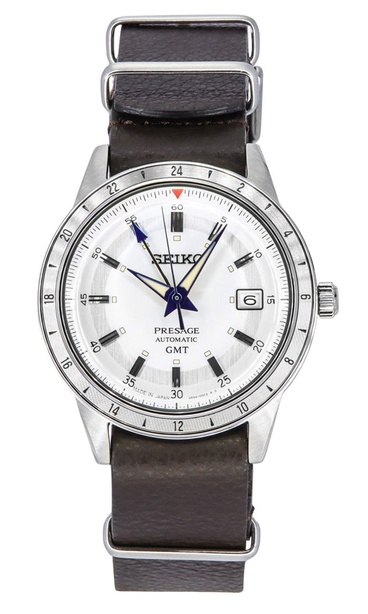 Seiko Presage Style60's GMT Watchmaking 110th Anniversary Limited Editions Leather Strap White Dial Automatic SSK015J1 Men's Wat