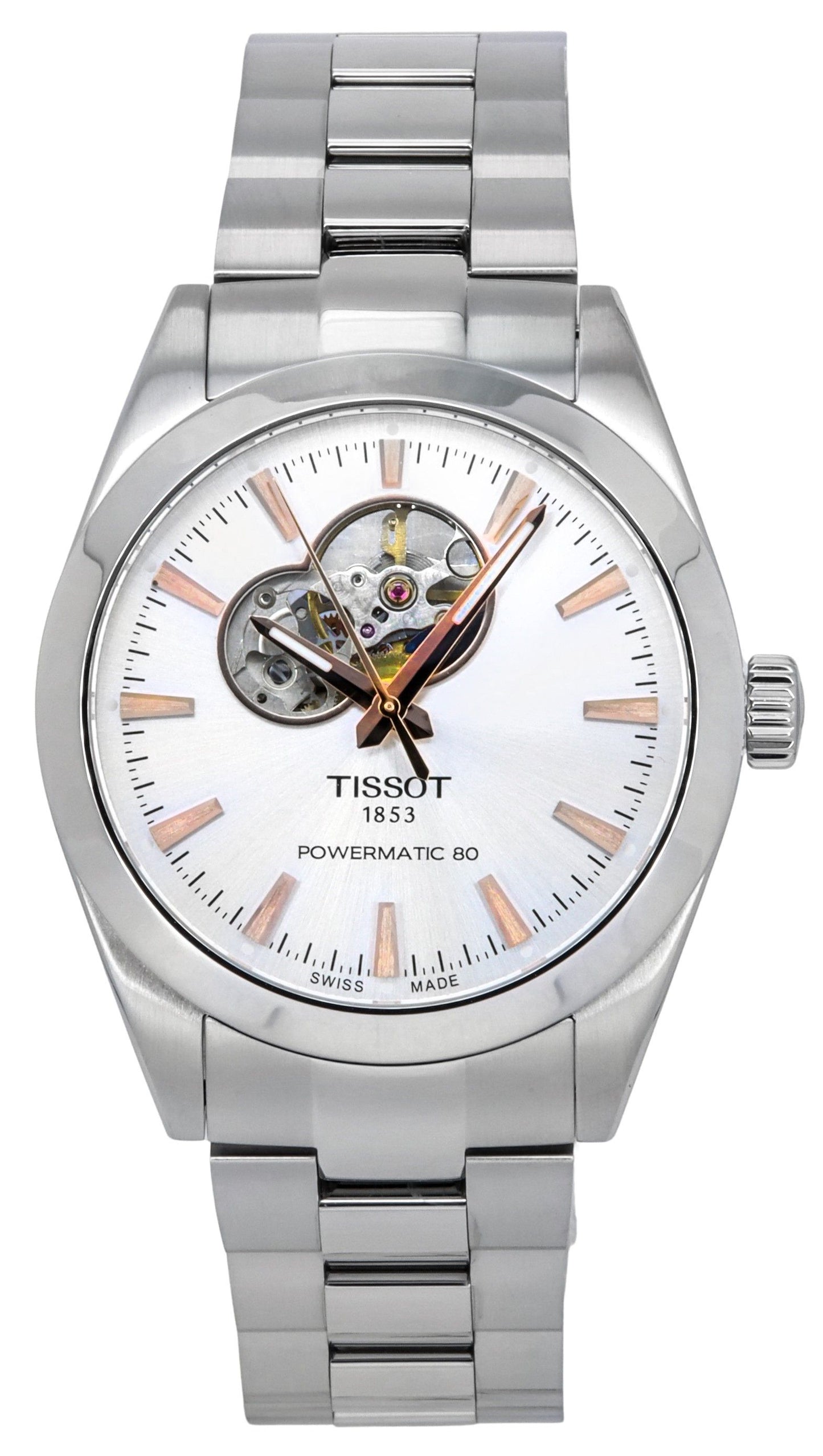 Tissot T-Classic Gentleman Powermatic 80 Silver Open Heart Dial Automatic T127.407.11.031.01 100M Men's Watch