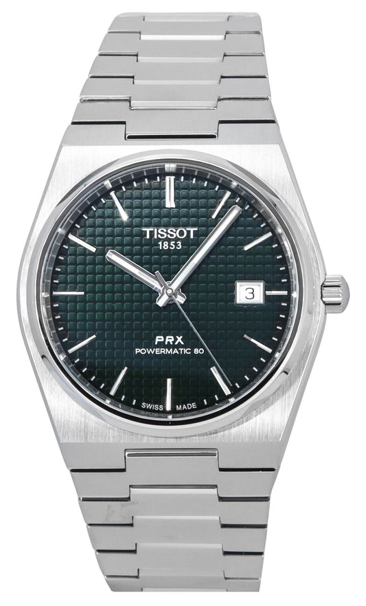 Tissot T-Classic PRX Powermatic 80 Stainless Steel Green Dial Automatic T137.407.11.091.00 100M Men's Watch