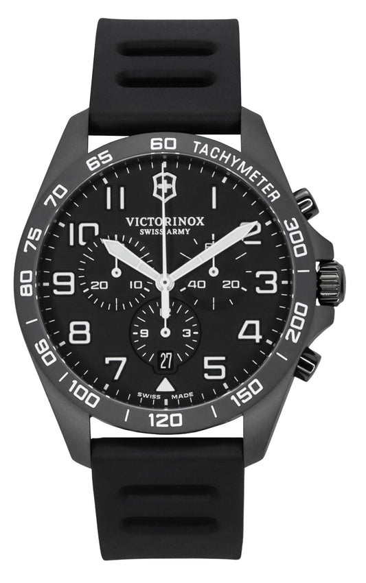 Victorinox Swiss Army Fieldforce Sport Chronograph Rubber Strap Black Dial Quartz 241926-1 100M Men's Watch