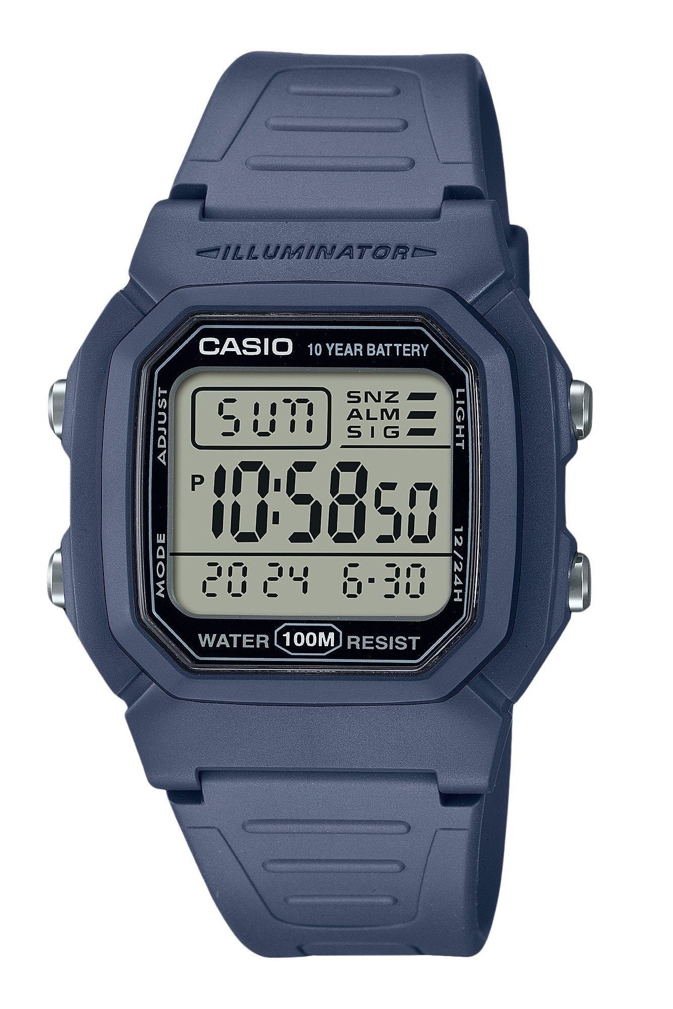 Casio Digital Resin Strap Light Blue Quartz W-800H-2AV 100M Men's Watch