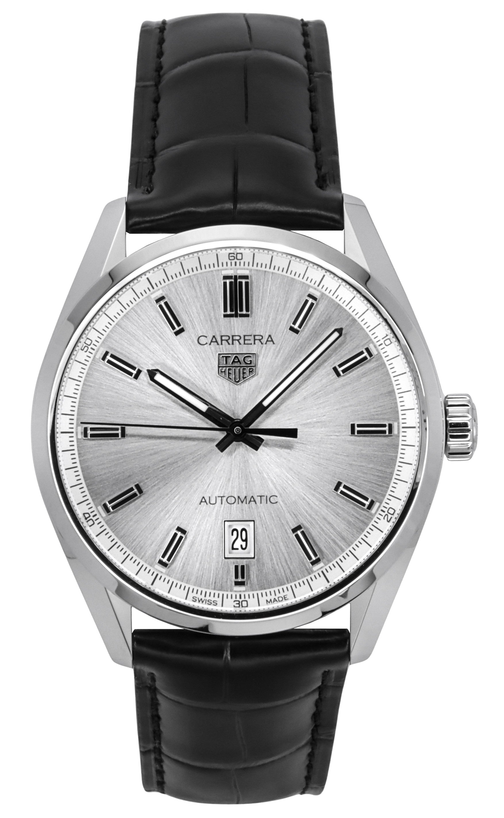 Tag Heuer Carrera Date Leather Strap Grey Dial Automatic WBN2111.FC6505 100M Men's Watch