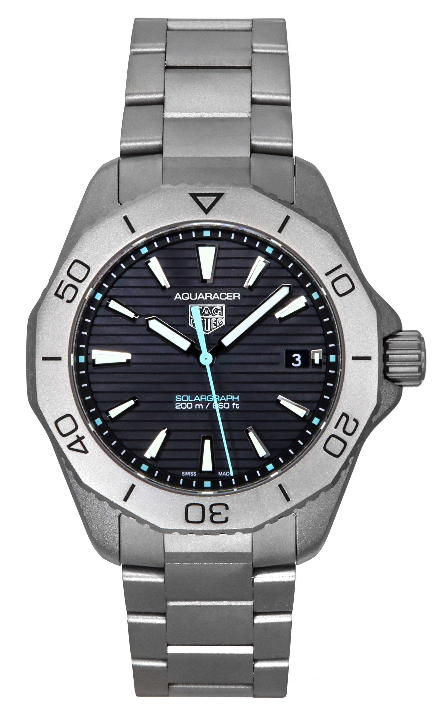 Tag Heuer Aquaracer Professional 200 Solargraph Titanium Sunray Black Dial Quartz Diver's WBP1180.BF0000 200M Men's Watch