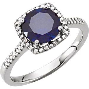 Sterling Silver Lab-Grown Blue Sapphire & .01 CTW Natural Diamond Ring - BN & CO JEWELRY