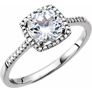 Sterling Silver Lab-Grown White Sapphire & .01 CTW Natural Diamond Ring - BN & CO JEWELRY