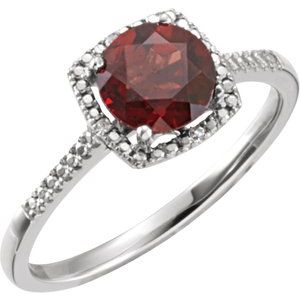 Sterling Silver Natural Mozambique Garnet & .01 CTW Natural Diamond Ring - BN & CO JEWELRY