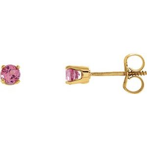 14K Yellow Imitation Pink Tourmaline Youth Earrings - BN & CO JEWELRY