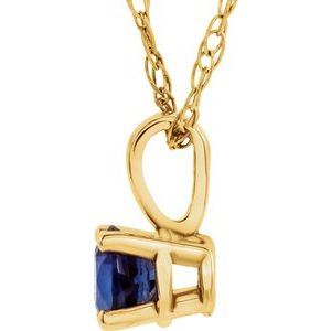 14K Yellow 3 mm Imitation Blue Sapphire Youth Solitaire 14" Necklace - BN & CO JEWELRY