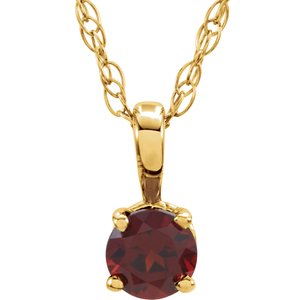 14K Yellow 3 mm Imitation Mozambique Garnet Youth Solitaire 14" Necklace - BN & CO JEWELRY