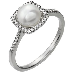 Sterling Silver Cultured White Freshwater Pearl & .01 CTW Natural Diamond Ring - BN & CO JEWELRY