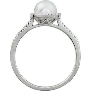 Sterling Silver Cultured White Freshwater Pearl & .01 CTW Natural Diamond Ring - BN & CO JEWELRY