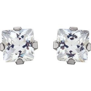 14K White 3 mm Square Imitation White Cubic Zirconia Piercing Stud Earrings - BN & CO JEWELRY