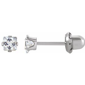 14K White 3 mm Square Imitation White Cubic Zirconia Piercing Stud Earrings - BN & CO JEWELRY