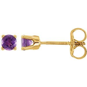 14K Yellow Imitation Amethyst Youth Earrings - BN & CO JEWELRY