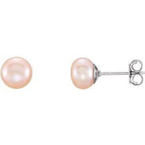 Sterling Silver 6-7 mm Cultured Pink Freshwater Pearl Earrings - BN & CO JEWELRY