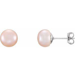 Sterling Silver 7-8 mm Pink Freshwater Cultured Pearl Earrings - BN & CO JEWELRY