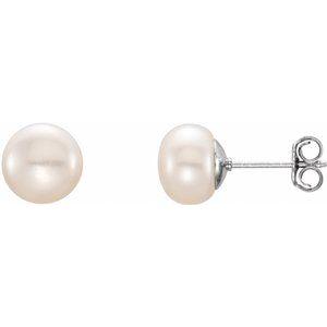 Sterling Silver 7-8 mm Cultured White Freshwater Pearl Earrings - BN & CO JEWELRY