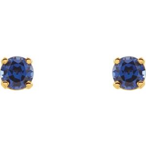 14K Yellow Imitation Blue Sapphire Youth Earrings - BN & CO JEWELRY