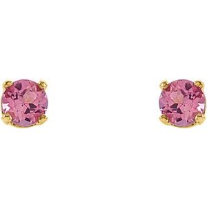 14K Yellow Imitation Pink Tourmaline Youth Earrings - BN & CO JEWELRY