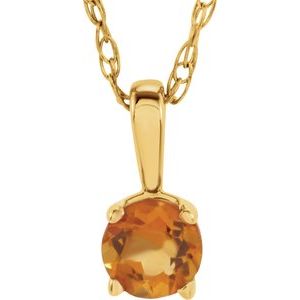 14K Yellow 3 mm Imitation Citrine Youth Solitaire 14" Necklace - BN & CO JEWELRY